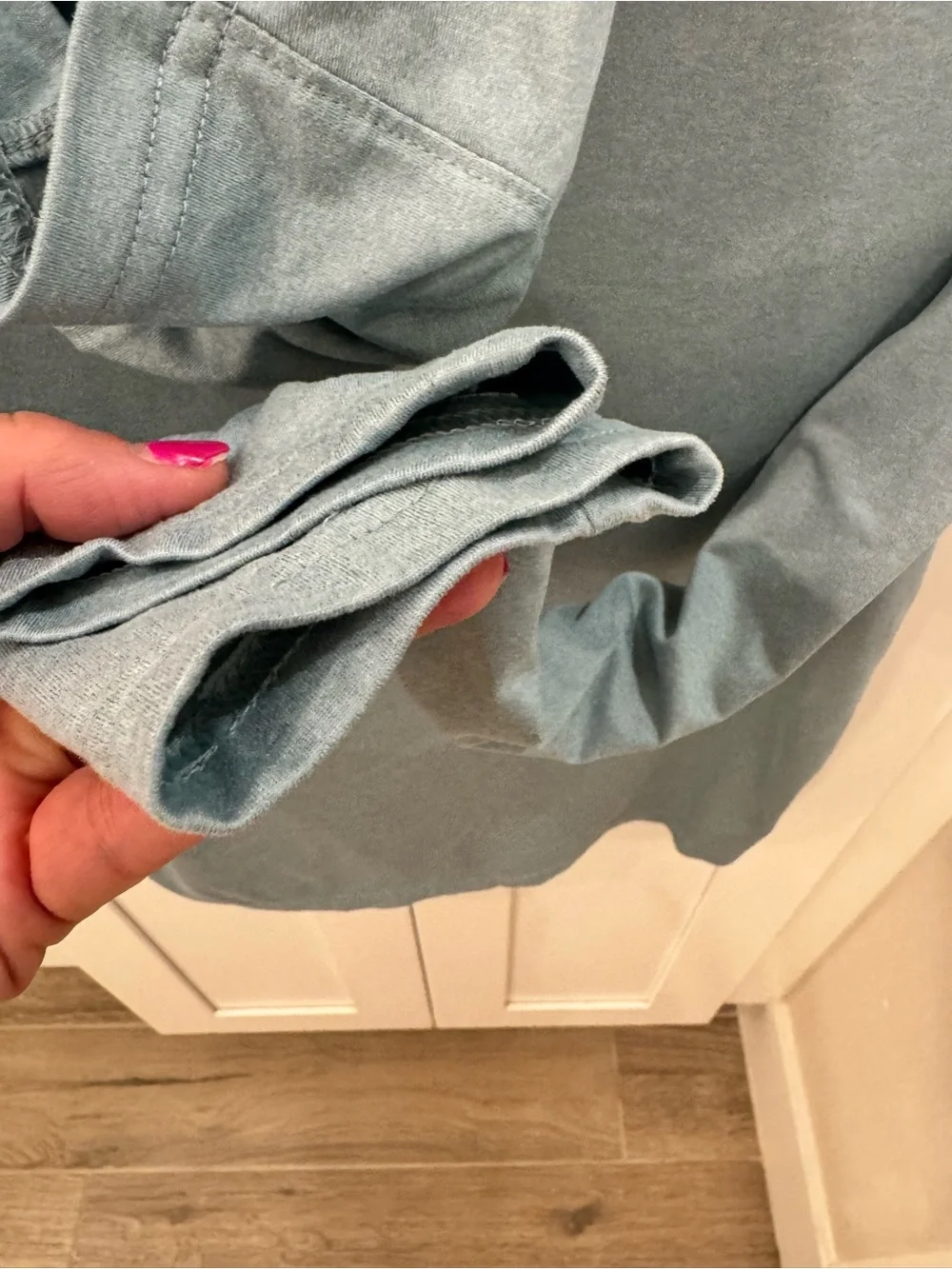Old Navy (Large Sz 10-12) Light Teal Hooded Long-Sleeve performance top.